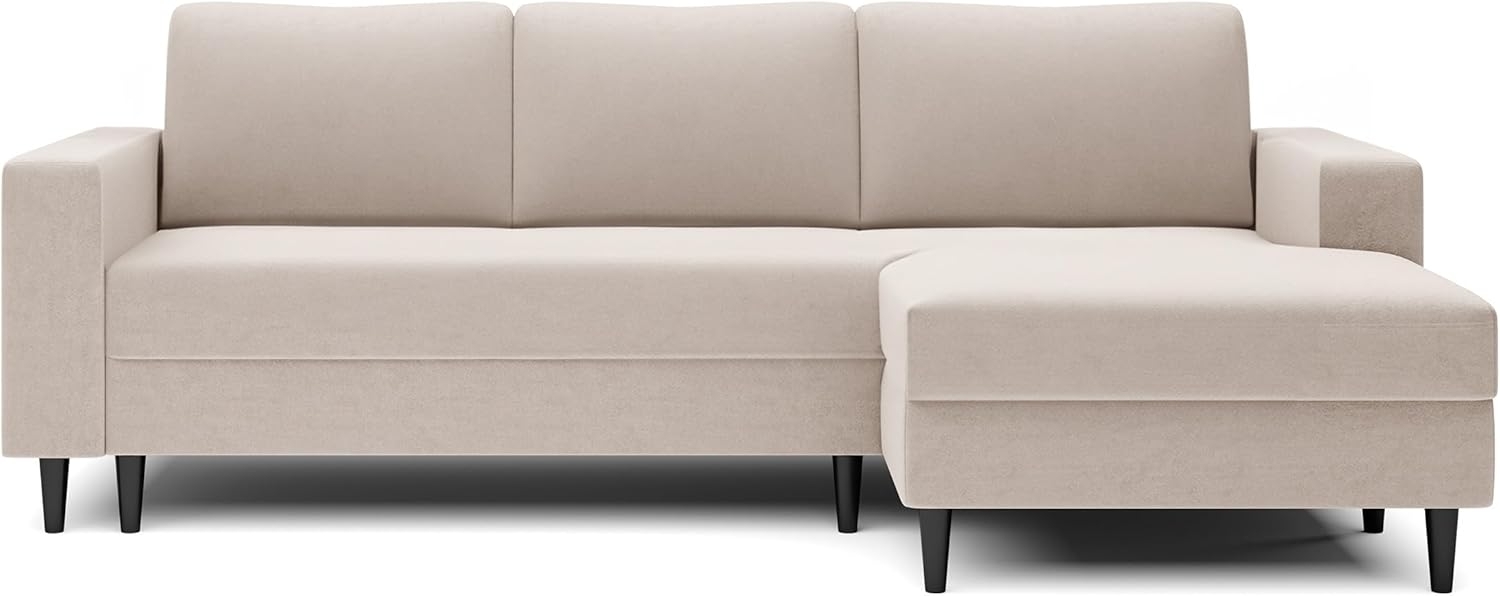 Selsey - Eckschlafsofa Nalika in L-Form mit einem Behälter aus cremefarbenem hydrophobem Velours auf der rechten Seite Bild 1