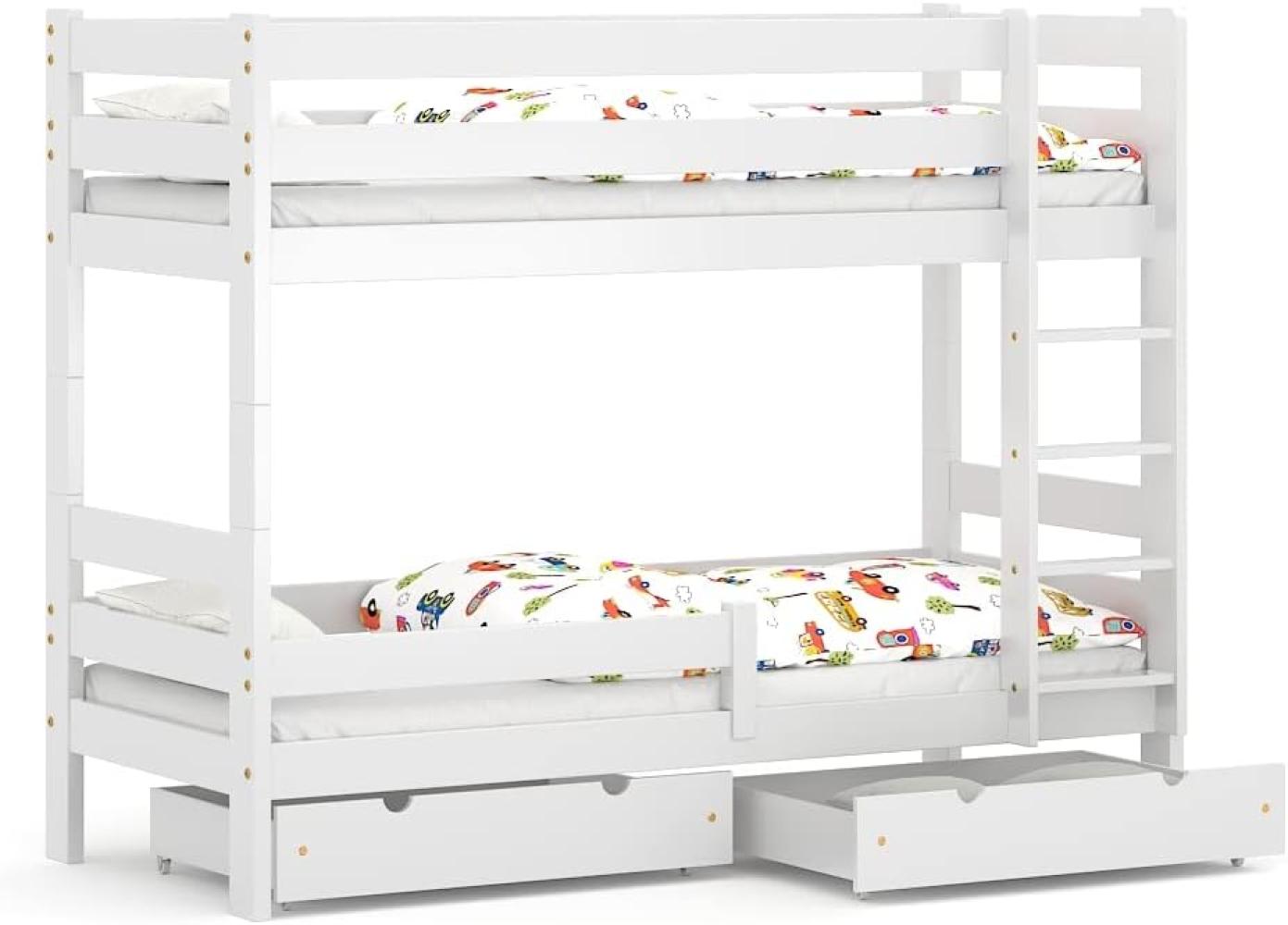 WNM Group 2in1 Etagenbett oder 2 Einzelbetten - Hochbett mit Rausfallschutz und 2 Schubladen Sophie - Hochbett Kinderbett für Mädchen und Jungen - Absturzsicherung Hochbett 80x180 cm - Weiß Bild 1