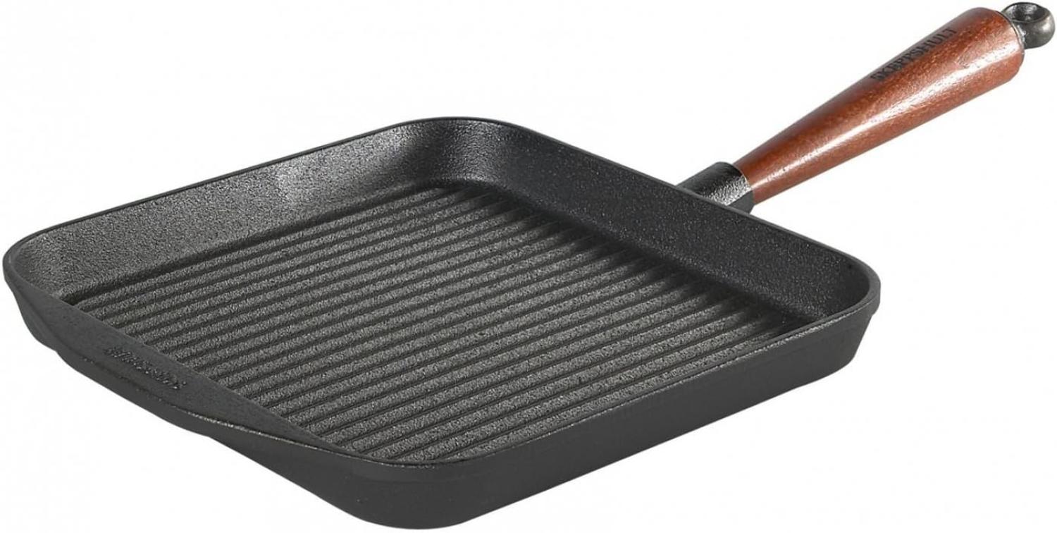 Grillpfanne 25 x 25 cm aus Gusseisen 0029T mit Buchenholzgriff, flacher Rand von SKEPPSHULT Bild 1