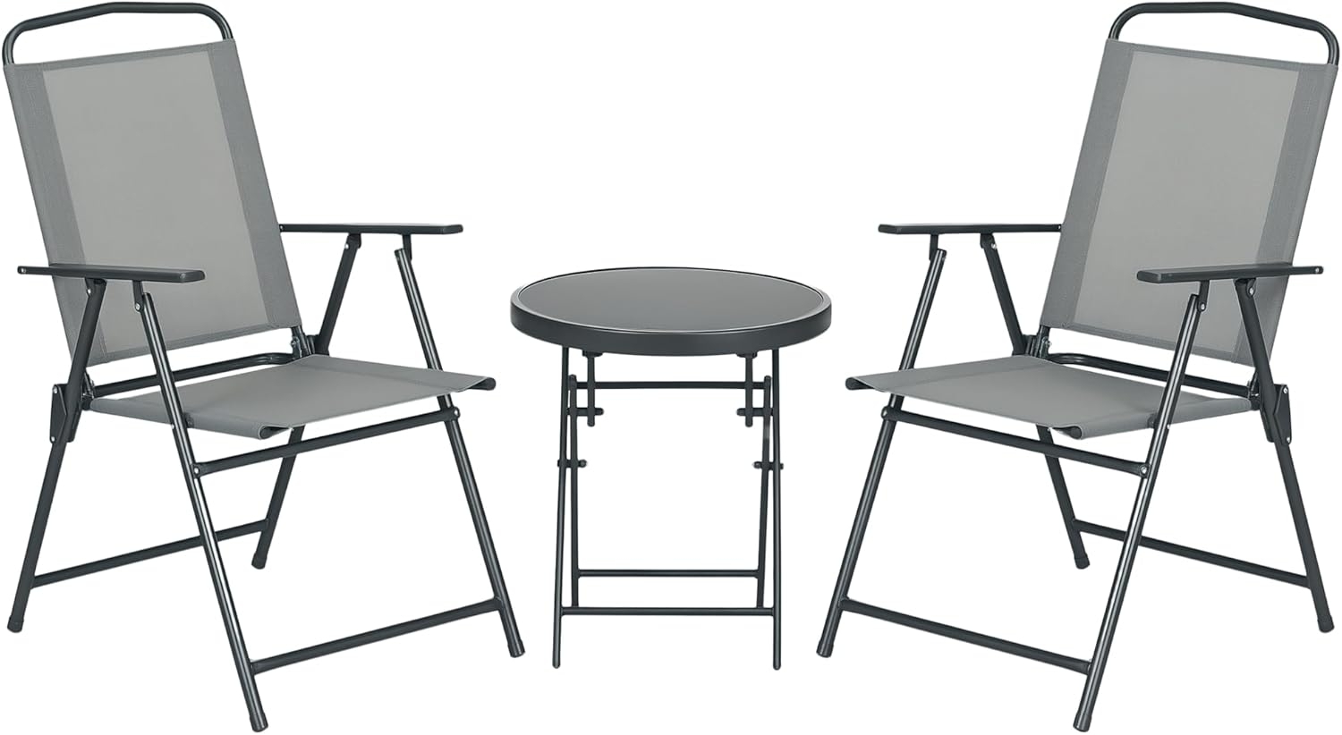 Outsunny Balkonset Sitzgruppe 3tlg, Klappbares Balkonmöbel-Set inkl. 1 Tisch, 2 Stühlen, (Gartenmöbel-Set, 3-tlg, Bistro-Set), Gartengarnitur für Garten, Terrasse, Mesh, Hellgrau Bild 1