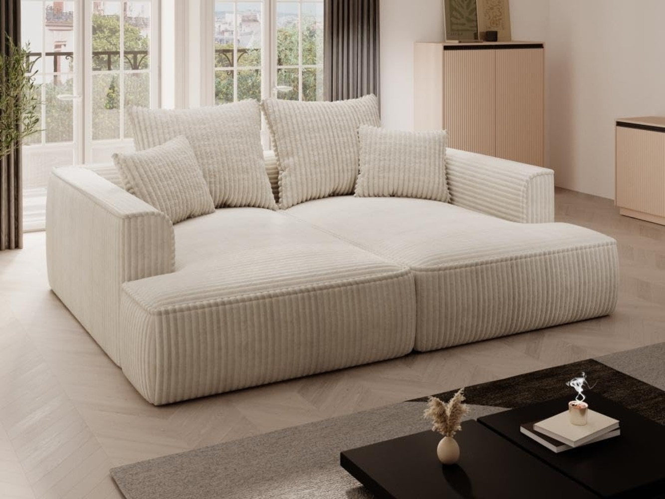 Vente-unique - Sofa 3-Sitzer - tiefe Komfortsitzfläche - grob gerippter Cord - Beige - PINETA Bild 1