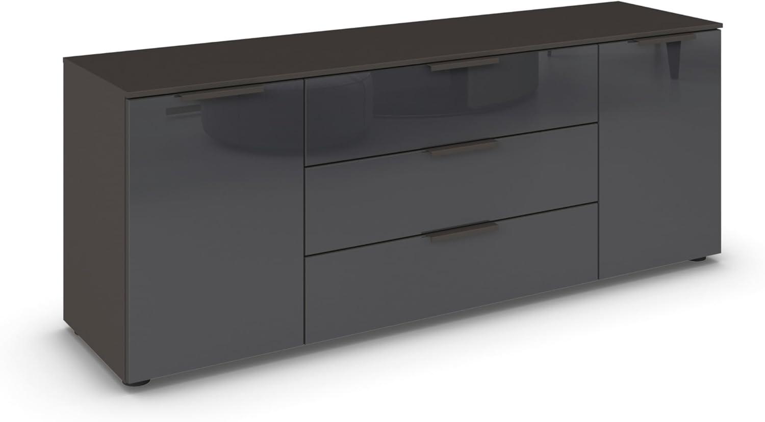 Rauch Möbel Flipp, Sideboard, TV-Schrank, Kommode mit Stauraum, Graphit/Glasfront Basalt, 2-türig, Glastüren, 3 Schubkästen, Griffe graphit, 160x61x42cm Bild 1