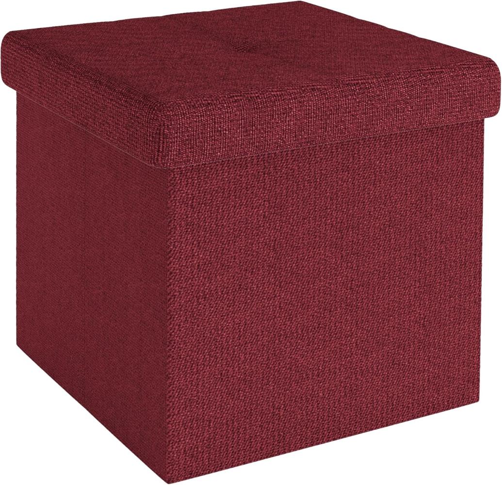 Intirilife Faltbare Sitzhocker 38x38x38 cm in GRANAT ROT - Sitzwürfel mit Stauraum und Deckel aus Stoff mit Mulden - Sitzcube Fußablage Aufbewahrungsbox Truhe Sitzhocker Bild 1