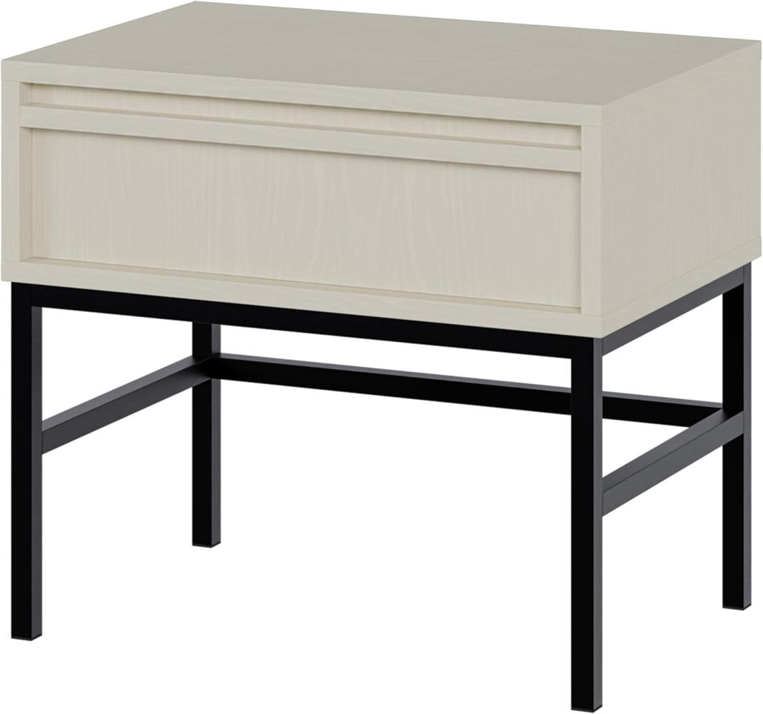 Selsey Evo - Nachttisch mit Schublade, beige mit schwarzem Metallgestell, 50 cm Bild 1