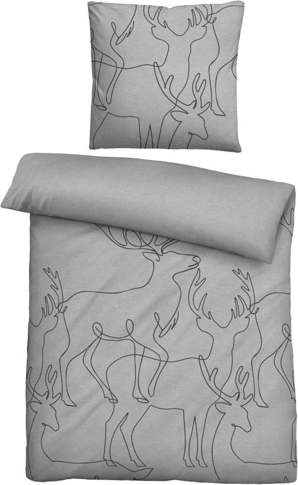 biberna Melange-Flanell Bettwäsche 0840517 HIRSCH, sturmgrau, 1x 155x220 cm + 1x 80x80 cm Bild 1