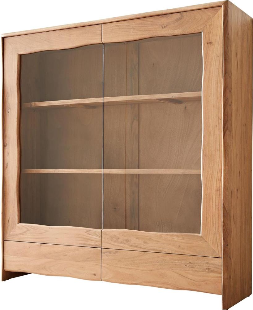 Vitrine Live-Edge 140x150 cm Akazie Natur 2 Türen 2 Schubladen Massiv Bild 1