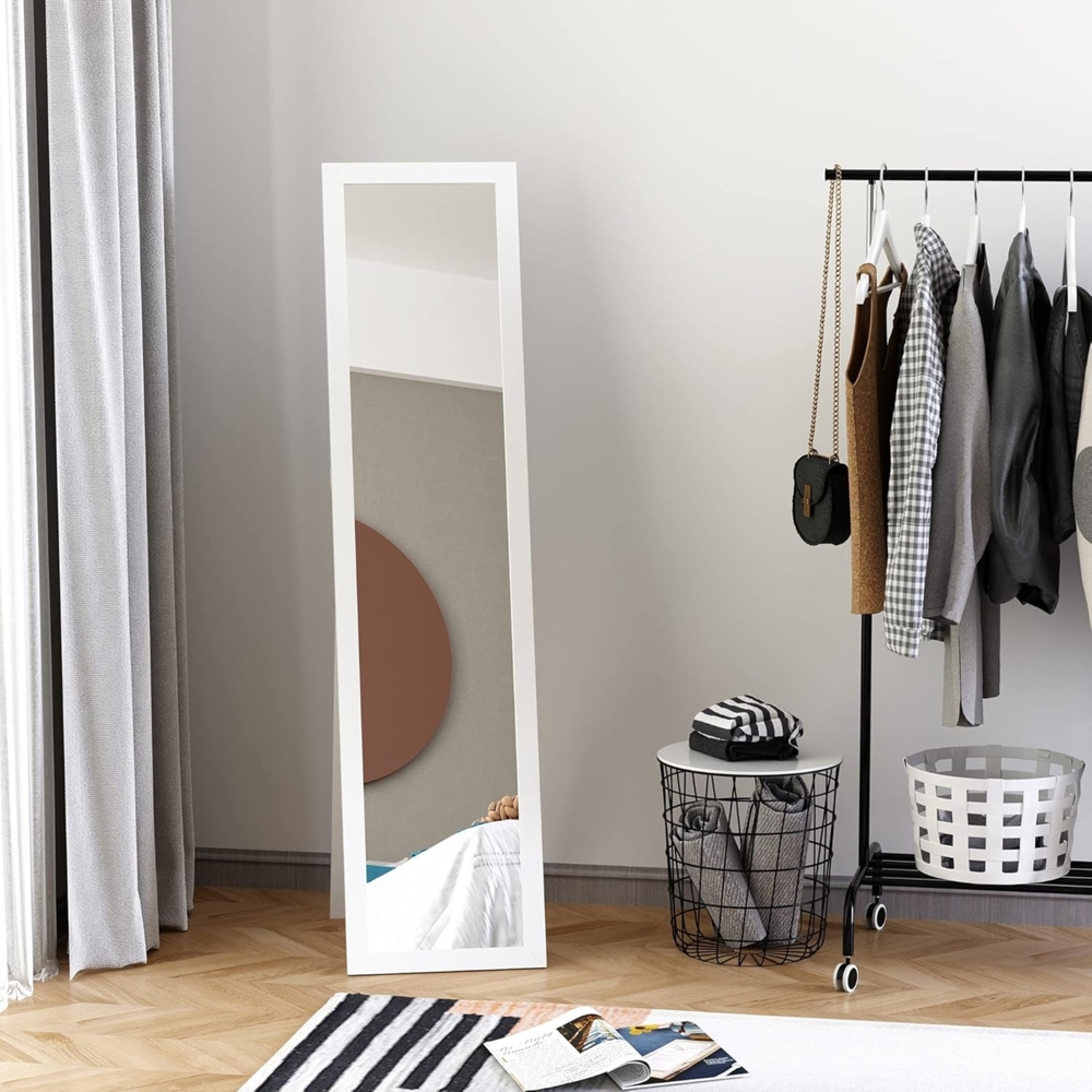 HOMCOM Standspiegel 154 x 37 cm mit Ständer (Wandspiegel, 1-St, Ganzkörperspiegel), für Wohnzimmer, Schlafzimmer, Weiß Bild 1