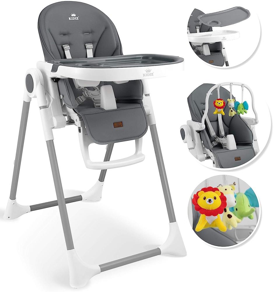 KIDIZ® 3in1 Hochstuhl Kinderhochstuhl inkl. Spielbügel , Babyliege , Kombihochstuhl Babyhochsitz ,7 höhenverstellbar Verstellbare Rückenlehne , mitwachsend ab 0 Monate bis 6 Jahre Babystuhl Dunkelgrau Bild 1