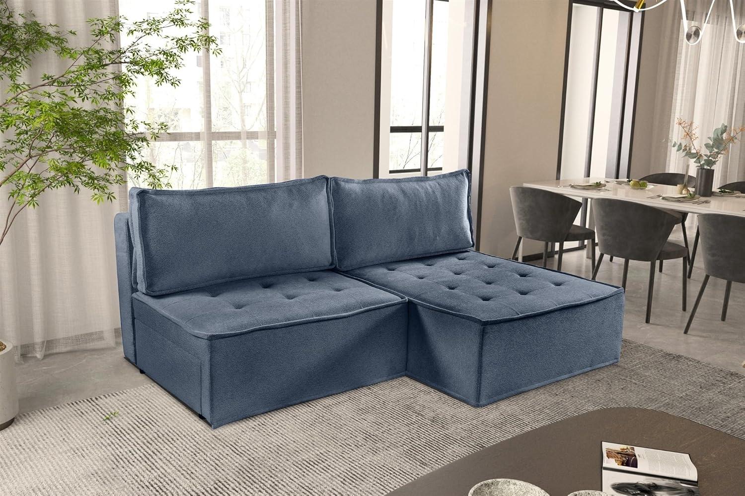 Ecksofa Schlafsofa AMALIA Stoff Raven Blau Ottomane Rechts Bild 1