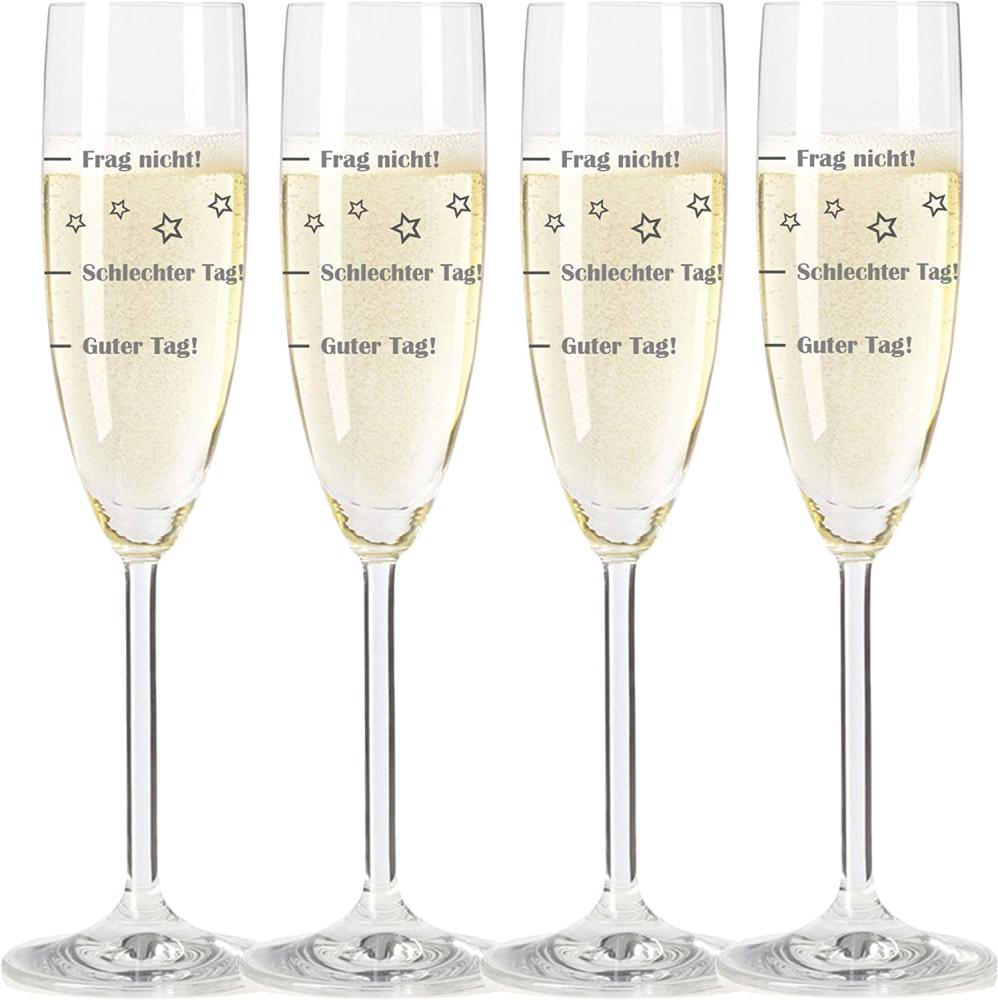 Leonardo Sektglas, 4er Set, Guter Tag!, Schlechter Tag!, Frag Nicht!, Stimmungsglas mit lustiger Gravur, Mood Sekt Glas, 210 ml Bild 1