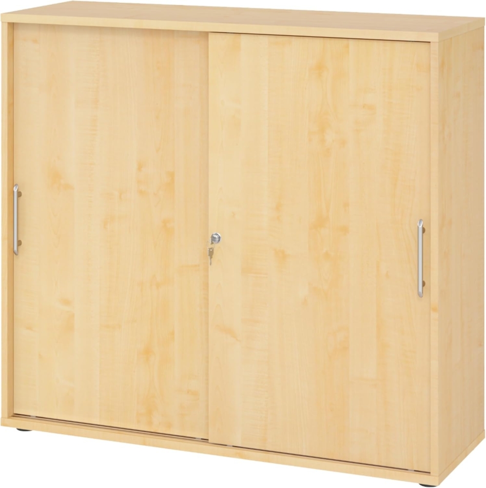 bümö® Schiebetürenschrank mit Schloss | Aktenschrank abschließbar für Ordner | Büroschrank mit Schiebetüren für Akten in Ahorn Bild 1