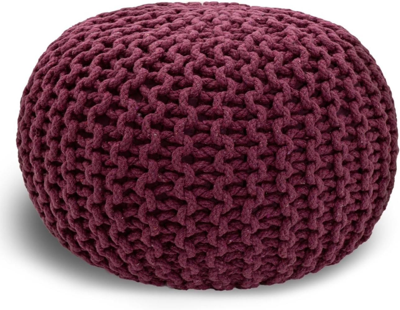 casamia Pouf Ø 55 o. 45 cm Sitzpouf Strickhocker Sitzpouf Bodenkissen nachhaltig Grobstrick Optik Größe ø 45 cm, Farbe Bordeaux Bild 1