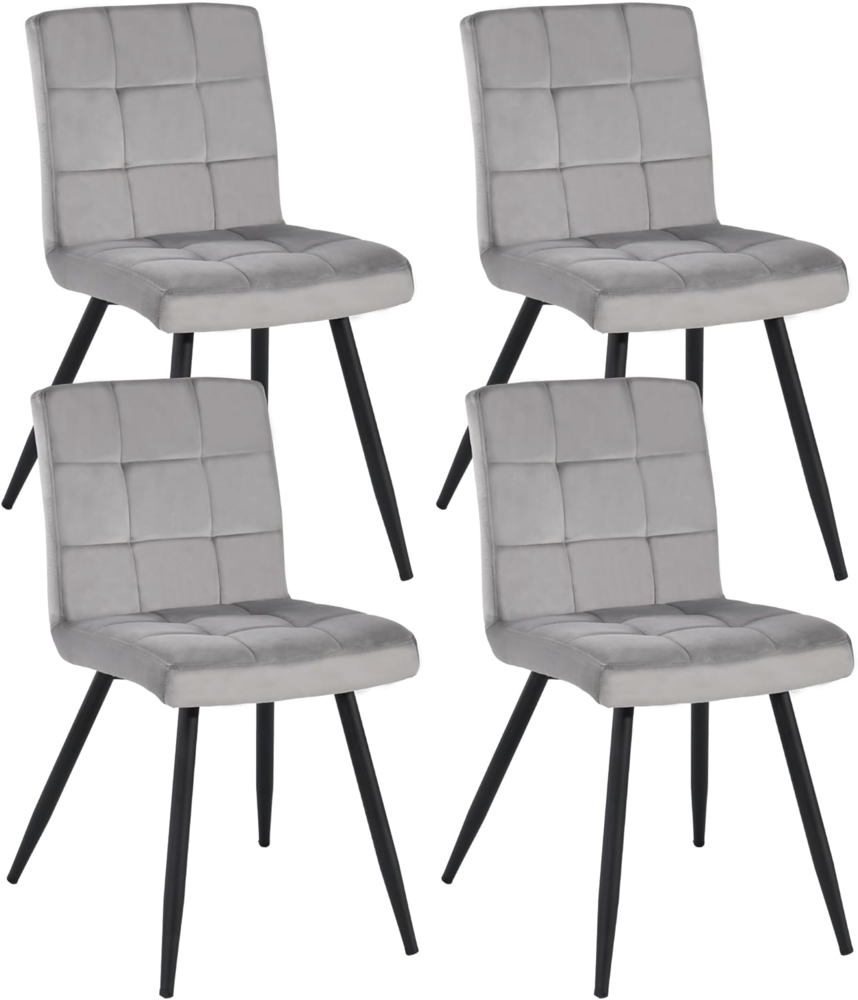 Duhome 4er Set Esszimmerstuhl aus Stoff Samt Farbauswahl Stuhl Retro Design Polsterstuhl mit Rückenlehne Metallbeine 8043B, Farbe:Grau, Material:Samt Bild 1