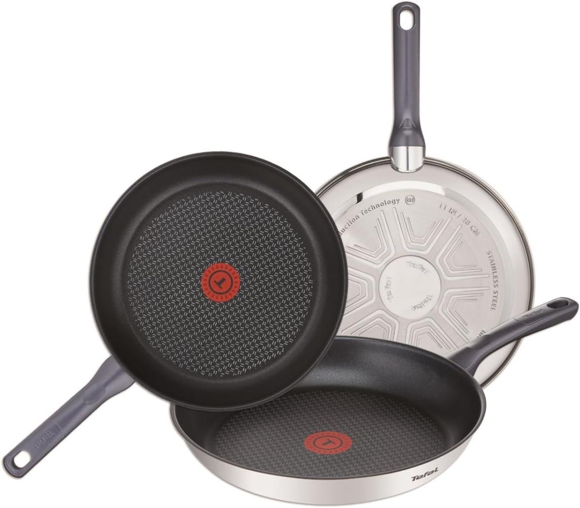 Tefal Daily Cook Pfannen-Set, 3 Stück: Bratpfannen aus Edelstahl, 20/24/26 cm, antihaftbeschichtet, Thermospot-Technologie, gleichmäßiges Kochen, alle Herdarten, PFOA-frei, Schwarz Bild 1