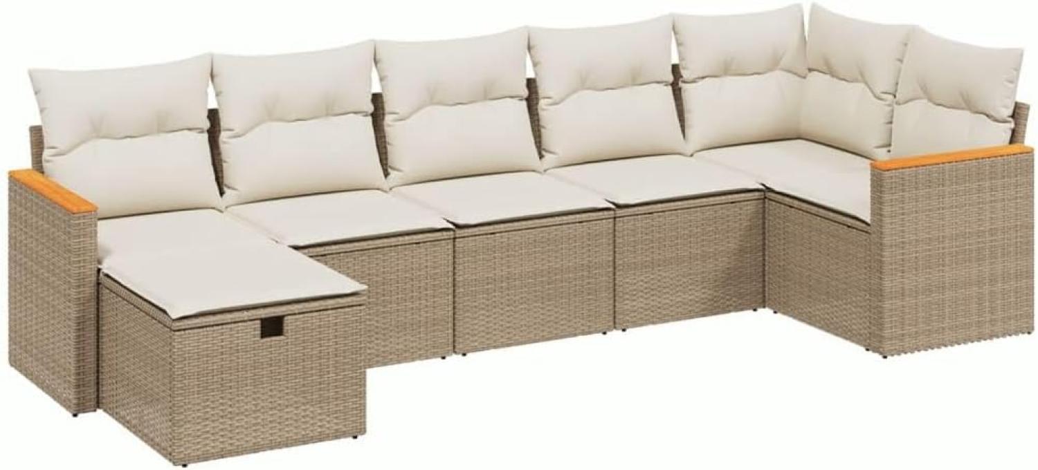 vidaXL 7-tlg. Garten-Sofagarnitur mit Kissen Beige Poly Rattan 3265314 Bild 1