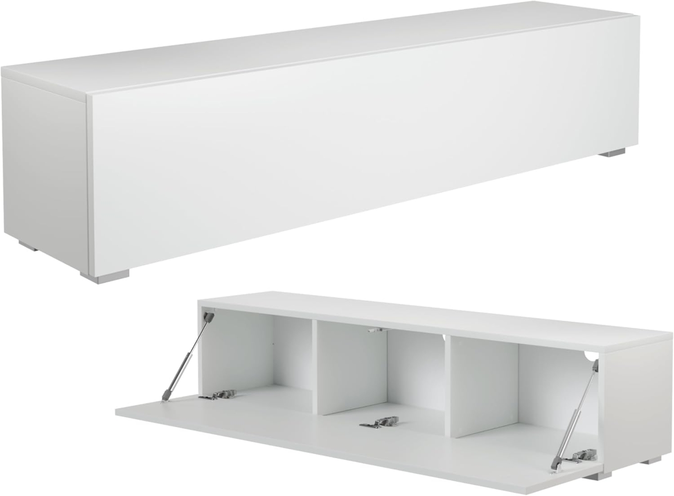 PLATAN ROOM Fernsehschrank TV-Lowboard 105/140 / 160/210 / 280 In Weiß Hängend Oder Stehend Hochglanz Matt (140 x 30 x 32, Weiß Matt/Weiß Matt) Bild 1