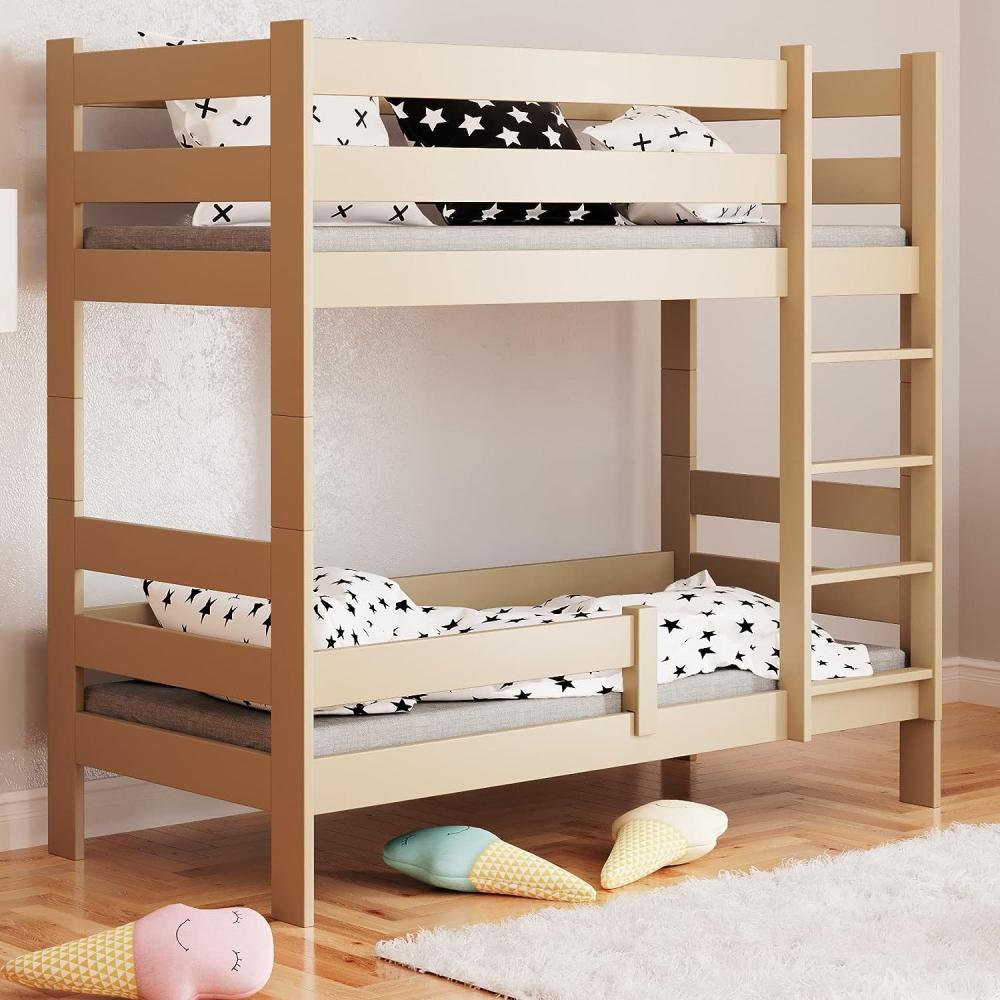 WNM Group 2in1 Etagenbett oder 2 Einzelbetten - Hochbett für Kinder Sophie - Stockbett mit Rausfallschutz und Lattenrost - Absturzsicherung Doppelstockbett - Jugendbett 80x160 cm - Vanille Bild 1