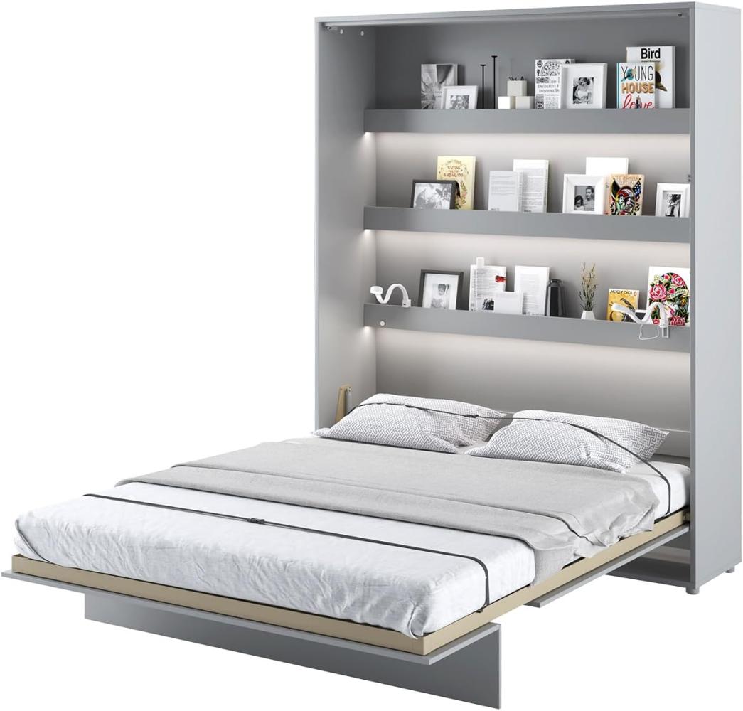 MEBLINI Schrankbett Bed Concept - BC-12 - 160x200cm Vertikal - Grau Matt mit Matratze - Wandbett mit Lattenrost - Klappbett mit Schrank - Wandklappbett - Murphy Bed - Bettschrank Bild 1