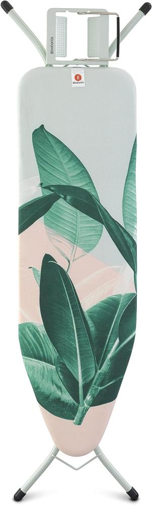 Brabantia Streckmetall Bügeltisch mit Dampfstopmulde, Bügel Tisch, Bügelbrett, Tropical Leaves / Mint, 124 x 38 cm, 118302 Bild 1