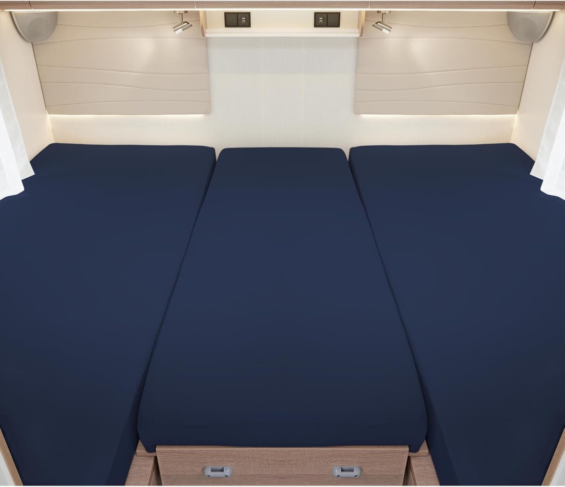 BettwarenShop Wohnmobil Wohnwagen Heckbett Spannbetttuch-Set 3-teilig|2 Längsbetten + Mittelteil| dunkelblau Bild 1