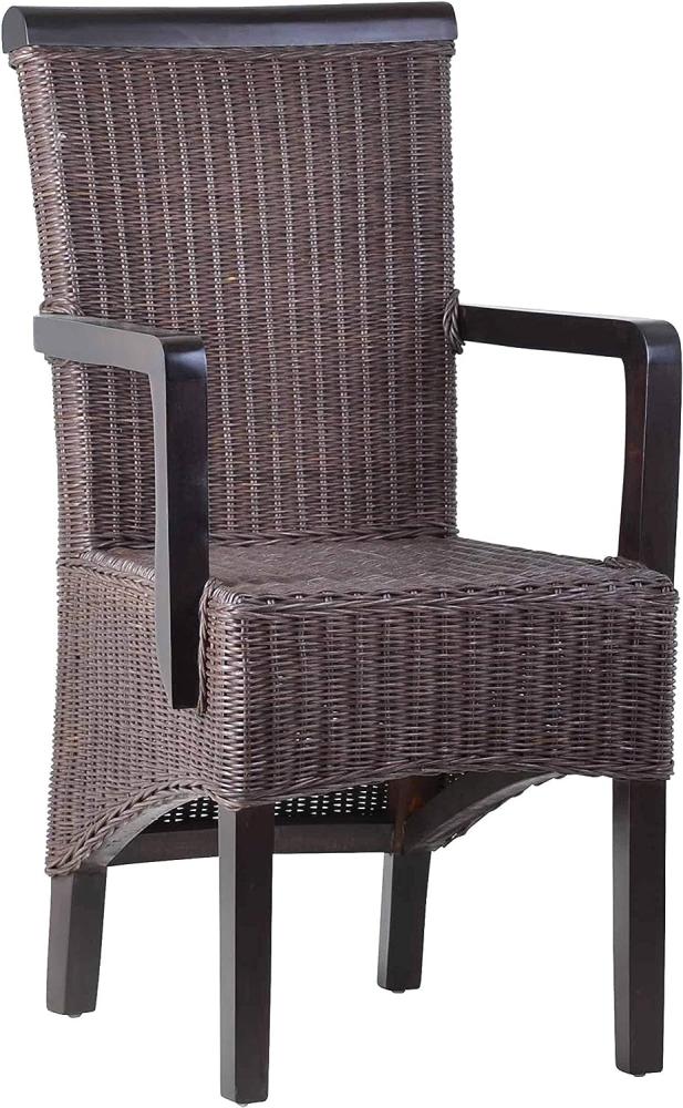 MiaMöbel Rattan Armlehnstuhl 'Larissa' braun Massivholz, Rattan Mahagoni Modern Bild 1