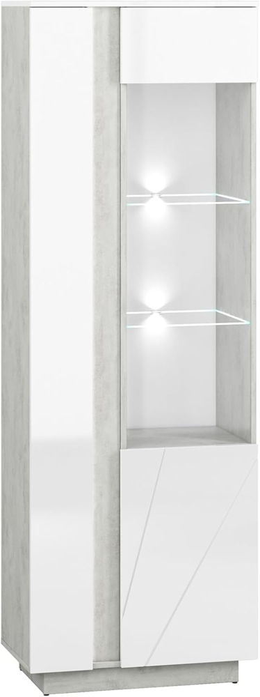 Standvitrine "Lumens" Glasvitrine 69cm beton lichtgrau MDF weiß Hochglanz Bild 1