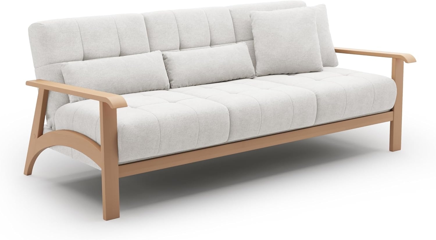 Cavadore 3er-Sofa Billan / 3-Sitzer Couch im skandinavischen Design mit massivem Holzgestell in Buche / 199 x 88 x 106 / Mikrofaser, Weiß Bild 1