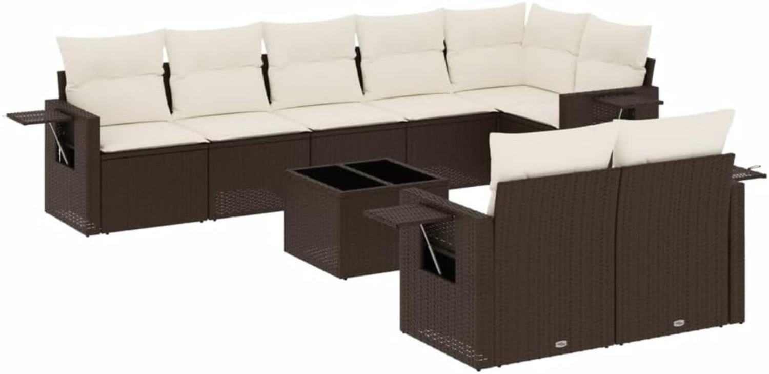 vidaXL 9-tlg. Garten-Sofagarnitur mit Kissen Braun Poly Rattan 3252770 Bild 1