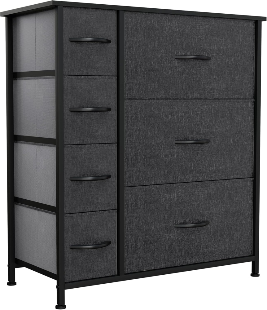 YITAHOME Kommode,Kommode mit 7 Schubladen,Schrank,Stoffschubladen mit Griffen,Metallgestell,für Wohnzimmer Flur Schlafzimmer,Dauerhaft,Schwarz Grau Bild 1