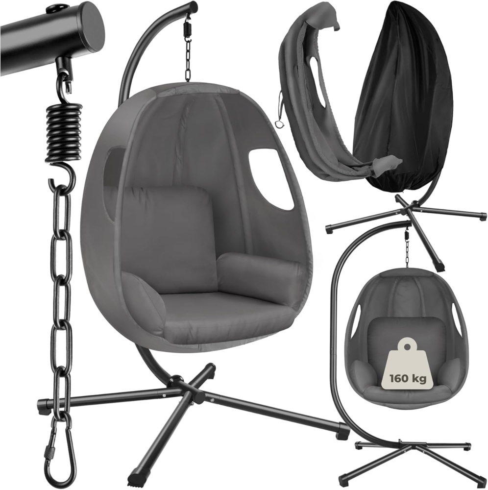 tectake Hängesessel Schaukelstuhl Anika mit Gestell und Kissen 160kg, mit extra dickem Sitzkissen, 360° drehbar Bild 1