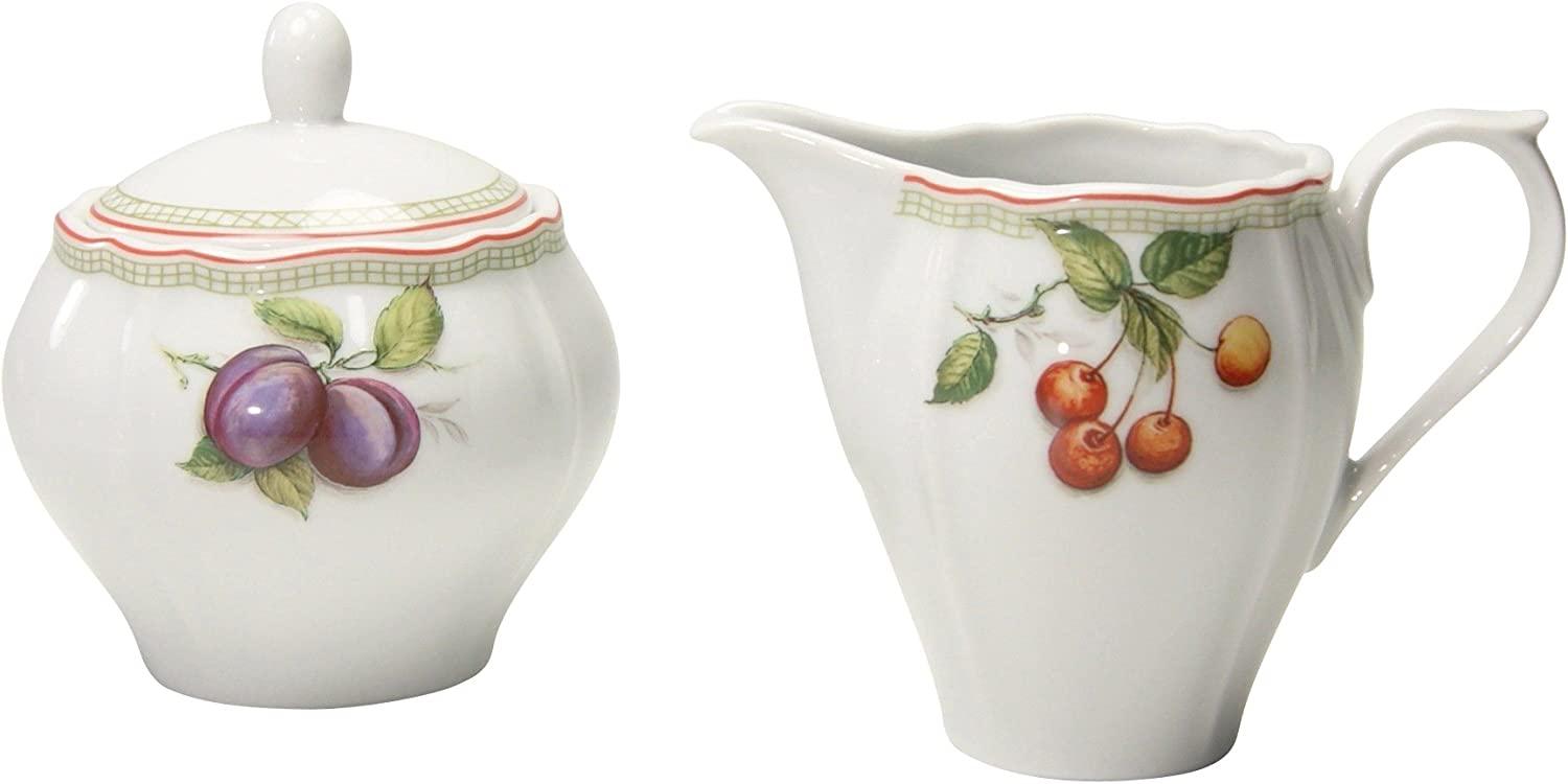 CreaTable 17035 Milch-Zucker-Set Flora Orchard für 1 Personen, Porzellan, weiß/rot (1 Set, 2-teilig) Bild 1