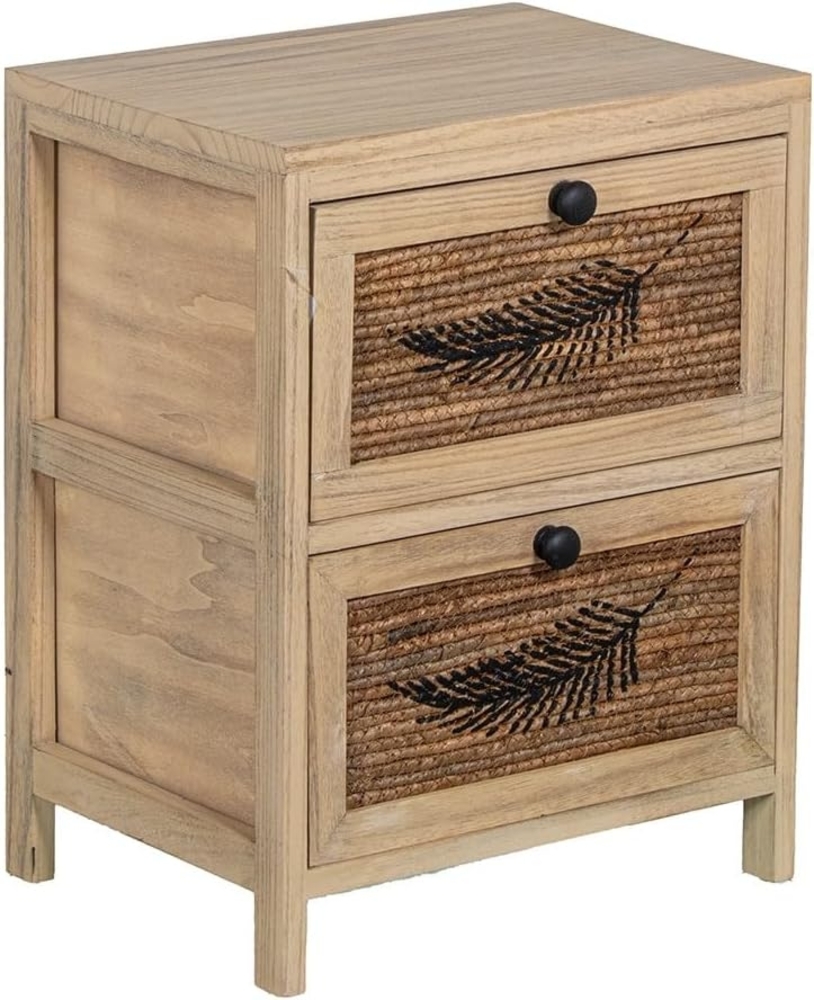 DRW Kommode aus Holz mit 2 Schubladen aus Weide mit Blatt in Natur und Schwarz, 40 x 30 x 52 cm Bild 1