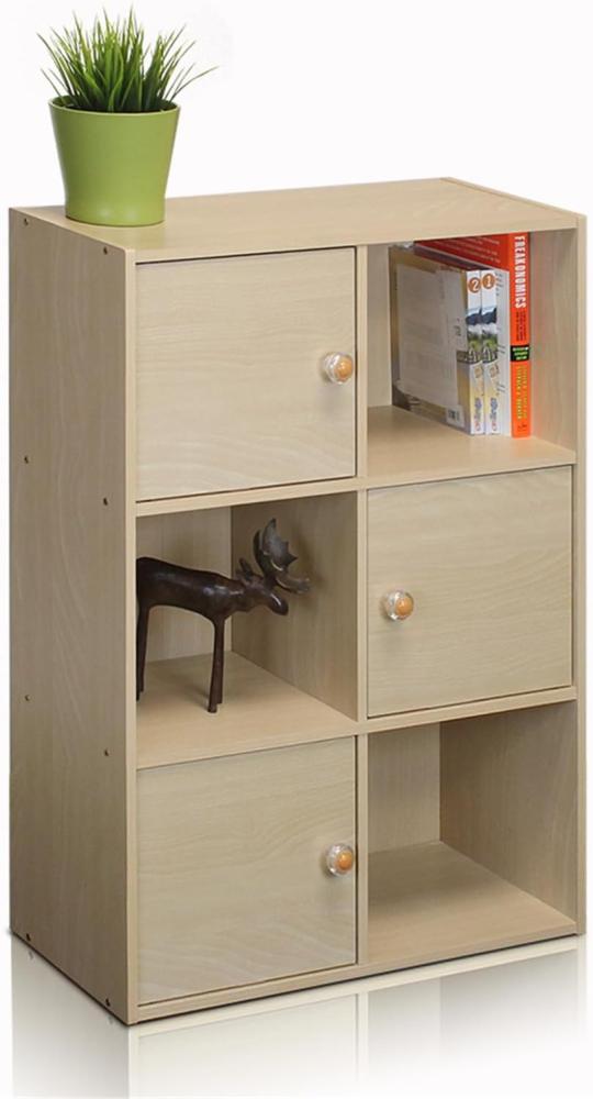 Furinno Pasir Bücherregal mit 3 Türen und rundem Griff, holz, Dampfbuche, 23. 88 x 59. 94 x 80 cm Bild 1