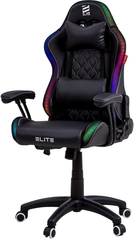 ELITE Gaming Stuhl Pulse für Kinder - Ergonomischer Bürostuhl - Schreibtischstuhl - Chefsessel - Sessel - Racing Gamingstuhl - Drehstuhl - Chair - Kunstleder (Schwarz/Weiß RGB) Bild 1