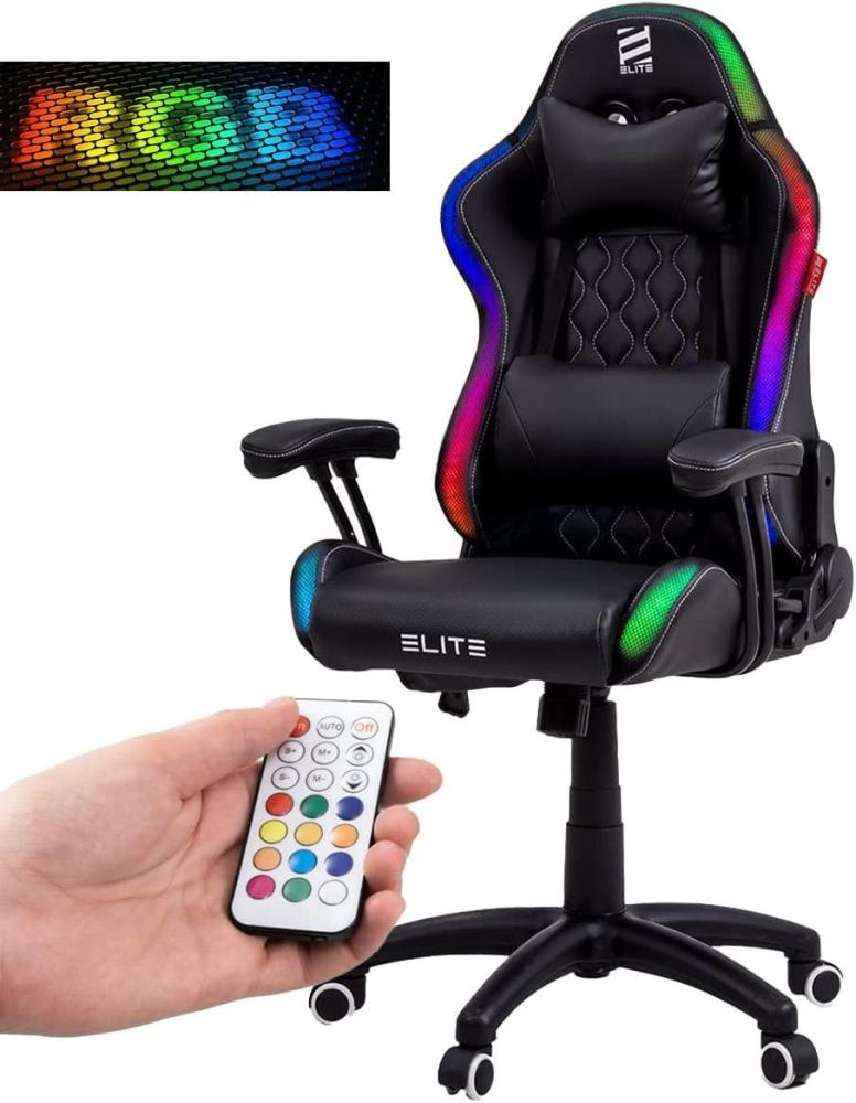 ELITE Gaming Stuhl Pulse für Kinder - Ergonomischer Bürostuhl - Schreibtischstuhl - Chefsessel - Sessel - Racing Gamingstuhl - Drehstuhl - Chair - Kunstleder (Schwarz/Weiß RGB) Bild 1