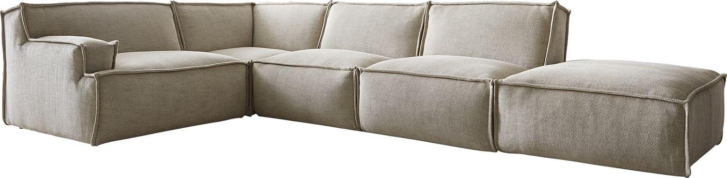 Ecksofa Basit 380x225 cm Chenille Beige Ottomane links mit Hocker Bild 1