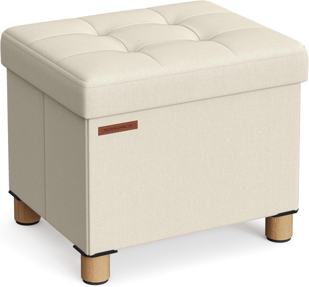 SONGMICS Sitzhocker mit Stauraum, kleine klappbare Sitzbank, 32x40 cm Fußbank, Aufbewahrungsbox, bis 300 kg belastbar, für Wohnzimmer Schlafzimmer Schlafsaal, cremeweiß LSF012W11 Bild 1