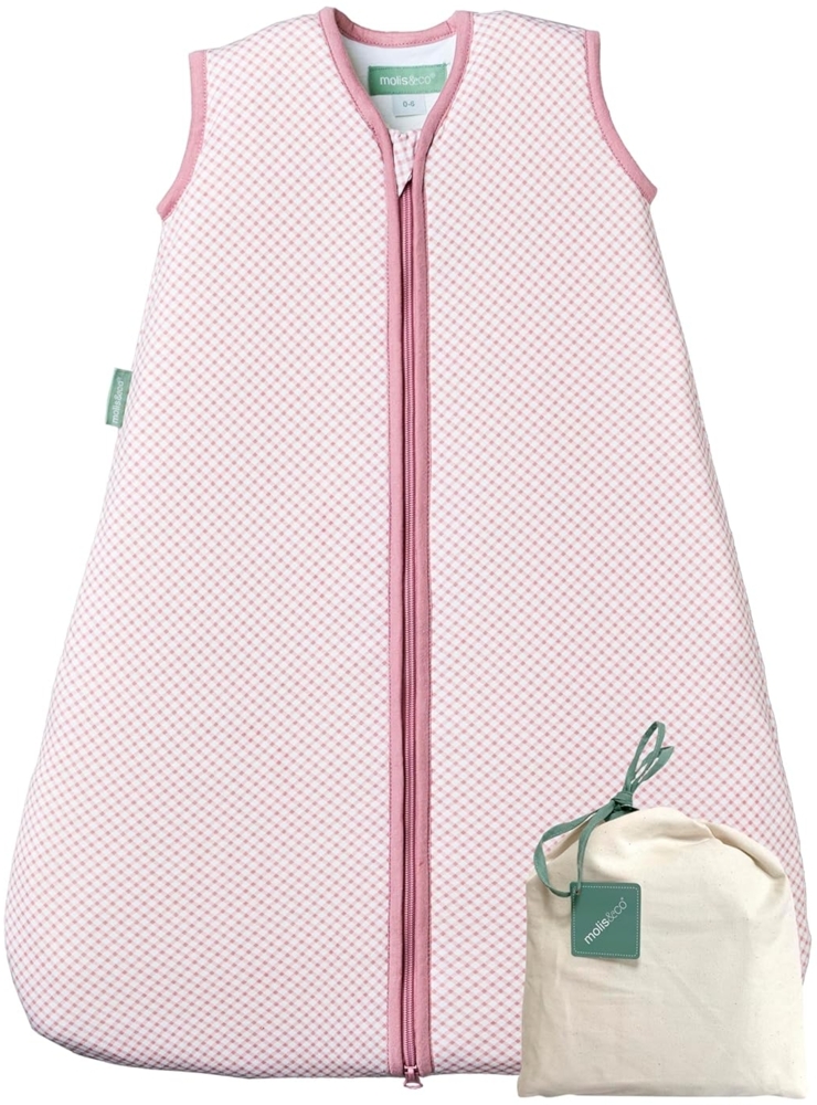 molis&co - Baby Schlafsack ärmellos - Ideal für Frühling und Herbst - Babyschlafsack 1 tog ohne Ärmel - Leicht gepolstert - 100% Baumwolle (Oeko-TEX 100), Premium Qualität - Vichy Pink (70 cm) Bild 1