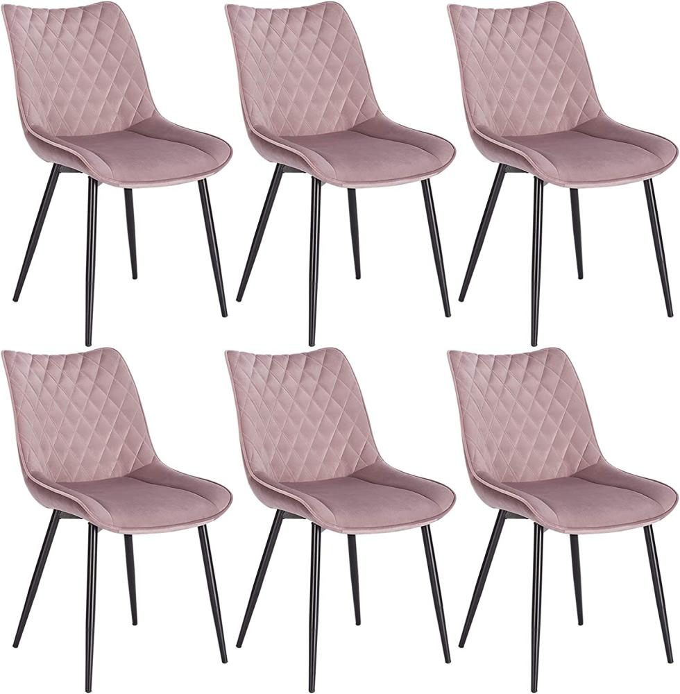 WOLTU® Esszimmerstühle BH209rs-6 6er Set Küchenstuhl Polsterstuhl Wohnzimmerstuhl Sessel mit Rückenlehne, Sitzfläche aus Samt, Metallbeine, Rosa Bild 1