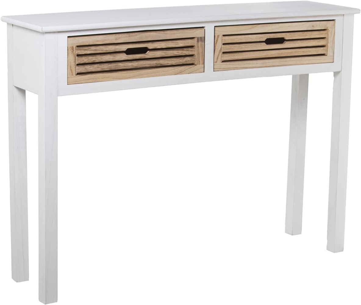DRW Eingangstisch mit 2 Schubladen aus Holz in Weiß und Natur, 80 x 110 x 28 cm Bild 1