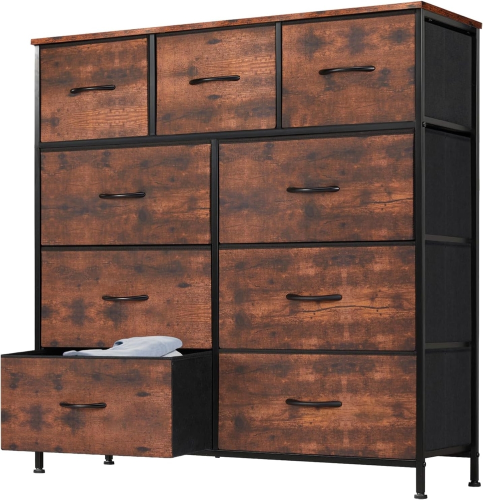 DUMOS Kommode mit Schubladen - Kommoden&Sideboards für Schlafzimmer Geeignet, Komodenschrank mit 9 Schubladen, Stoffkommode mit Stabilem Stahlrahmen, Ideal für Schlafzimmer, Wohnzimmer (Vintagebraun) Bild 1