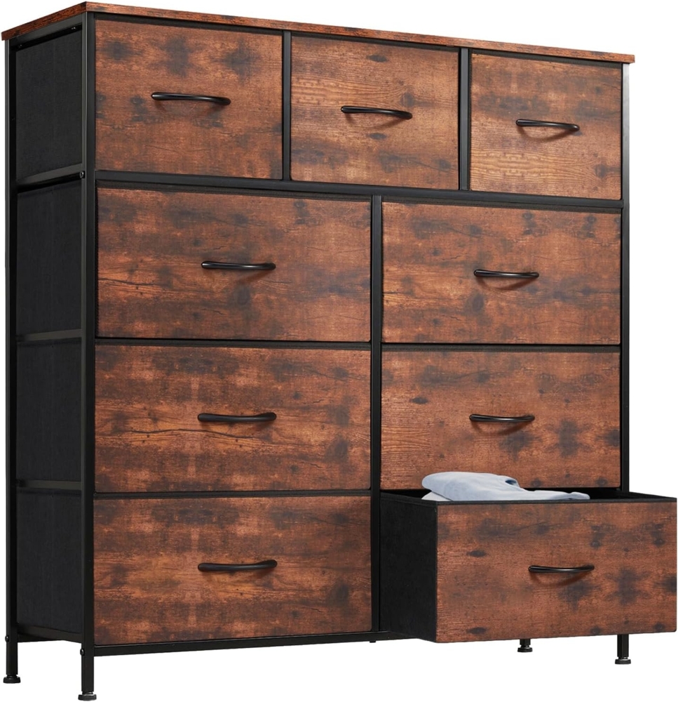 DUMOS Kommode mit Schubladen - Kommoden&Sideboards für Schlafzimmer Geeignet, Komodenschrank mit 9 Schubladen, Stoffkommode mit Stabilem Stahlrahmen, Ideal für Schlafzimmer, Wohnzimmer (Vintagebraun) Bild 1