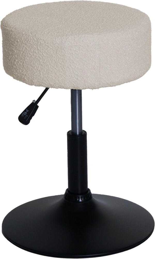 Hocker HWC-C22, Sitzhocker Schminkhocker, höhenverstellbar drehbar Ø 37cm Stoff Bouclé (450g/m²) FSC® ~ creme-weiß Bild 1