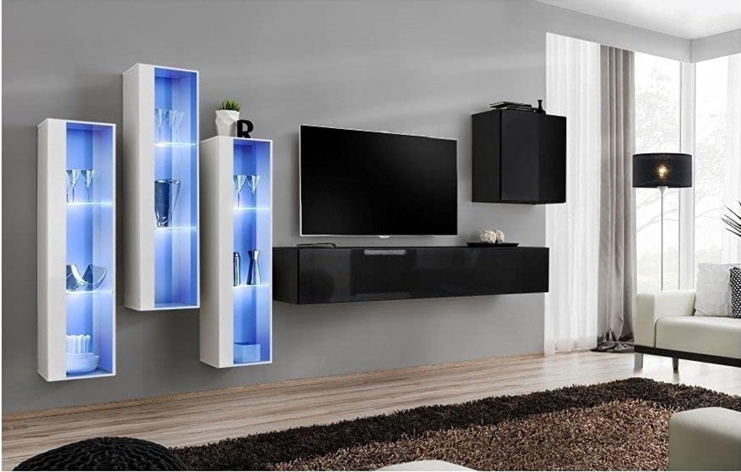 Hängende Wohnwand Switch XIII in Weiß und Schwarz 330 x 160 cm 5-teilig Bild 1