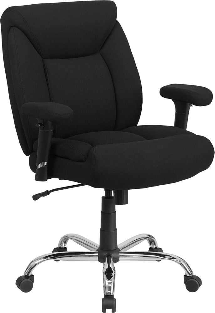 Flash Furniture Hercules Big & Tall Chefsessel, 180 kg Traglast, drehbarer, ergonomischer Bürostuhl mit tiefem, getufteten Sitz und verstellbaren Armlehnen, Metall, schwarzer Stoff, 1 Stück Bild 1