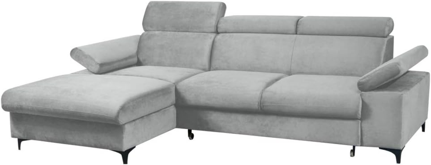 Selsey MILLEFOLIUM - Ecksofa/Schlafcouch Samtbezug wasserbeständig, verstellbare Kopfstützen, 2 Bettkästen, 260 cm breit (Hellgrau, Ottomane Links) Bild 1