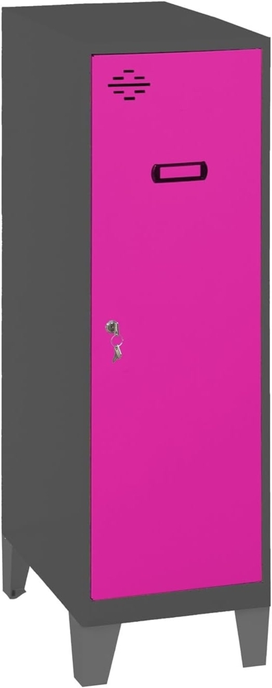 Simon Rack Simonlocker Kommode, klein, 1015 x 300 x 500 mm, Amario aus Metall, mit Schlüssel, Anthrazit/Rosa Bild 1