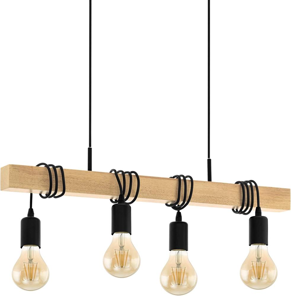 Eglo 32916 Pendelleuchte TOWNSHEND Stahl schwarz, Holz braun E27 4X40W L:70cm B:10,5cm H:110cm dimmbar Bild 1