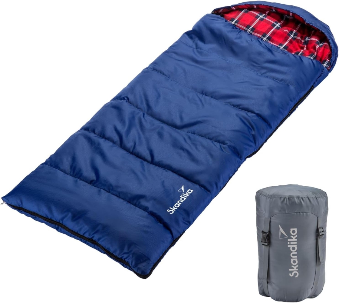 Skandika Schlafsack Dundee Junior Kinderschlafsack, Outdoor Camping, 175x70 cm, Baumwolle, wasserabweisend, 3 Jahreszeiten, für Kinder, bis -15 °C Bild 1