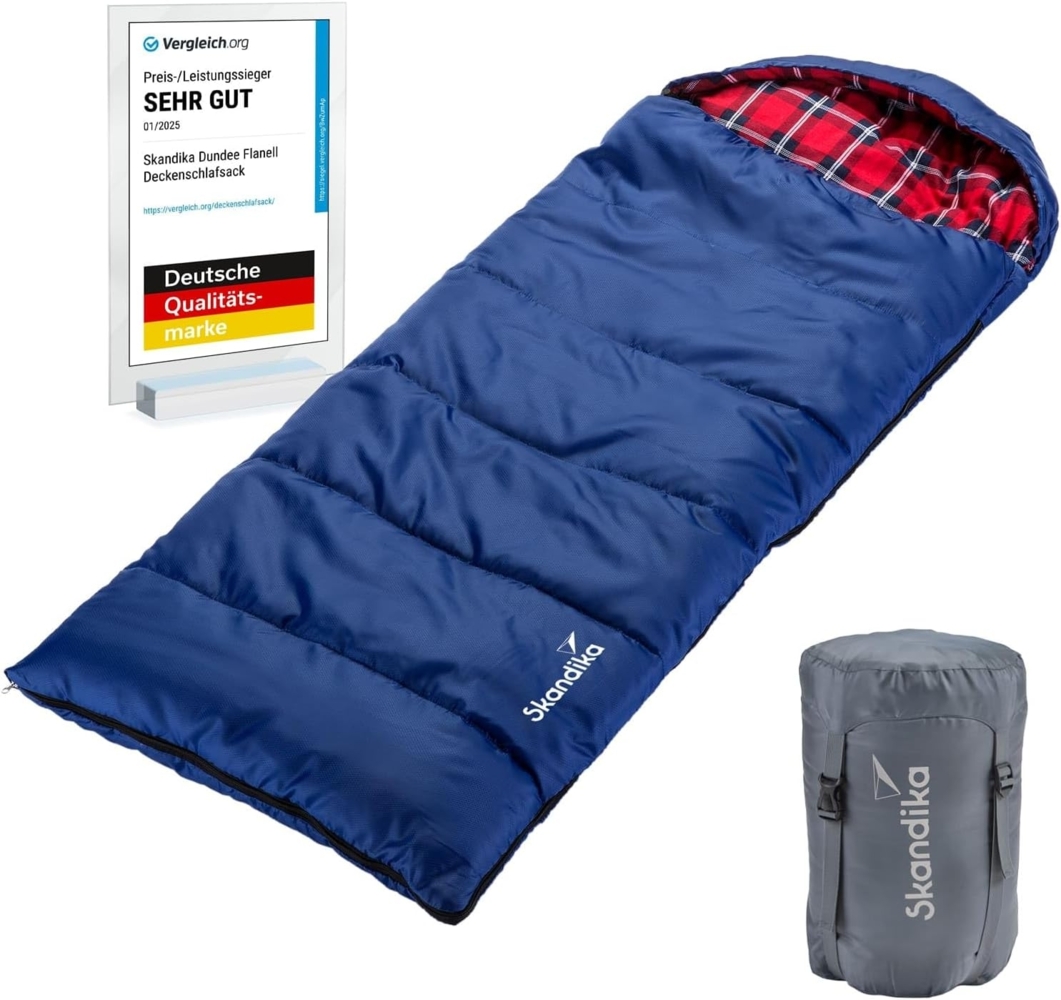 Skandika Schlafsack Dundee Junior Kinderschlafsack, Outdoor Camping, 175 x 70 cm, Baumwolle, wasserabweisend, 3 Jahreszeiten, für Kinder, bis -15 °C Bild 1